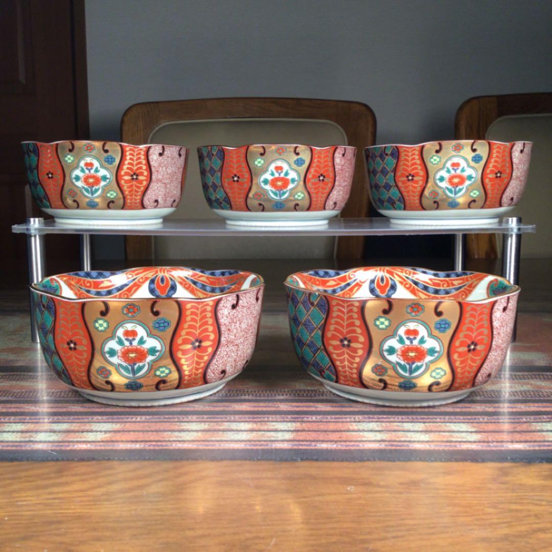 『楽しいうー特価』　青藍　『極彩』　金彩　小鉢　5枚