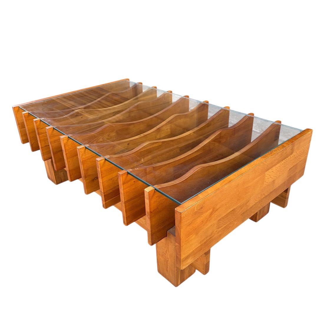 【超希少】オーク無垢材 ガラス センターテーブル ポストモダン