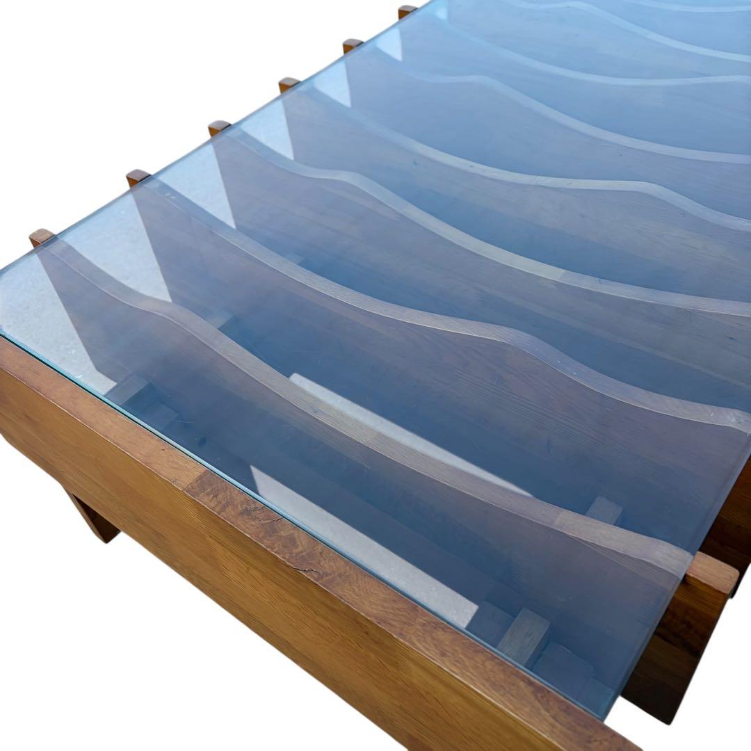 【超希少】オーク無垢材 ガラス センターテーブル ポストモダン