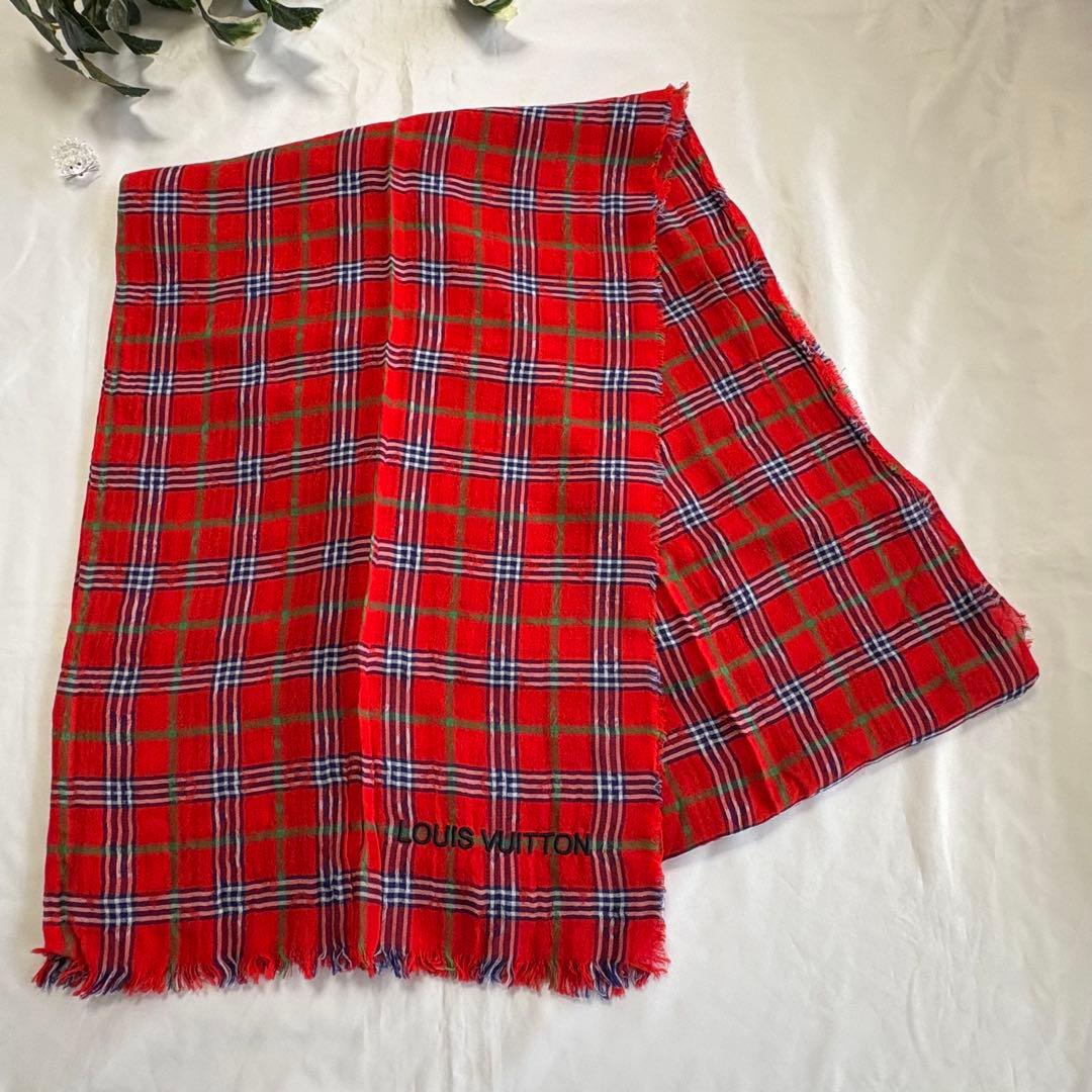 ルイヴィトン　マサイチェック ストール　レッド