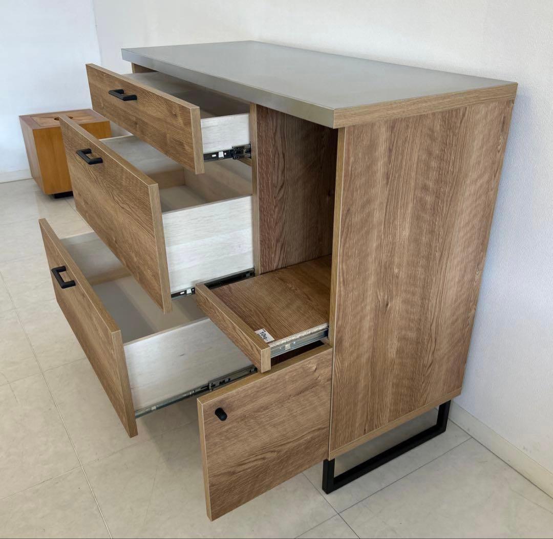 木目調キッチンカウンター 3引き出し