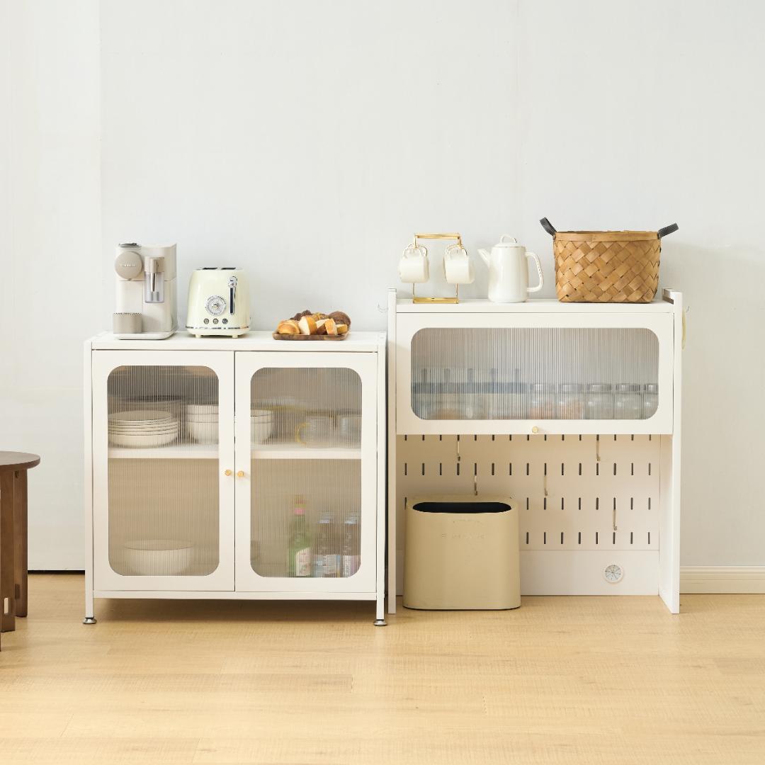 超人気！食器棚 キッチンカウンター スリム キッチン収納 ガラス　幅80CM