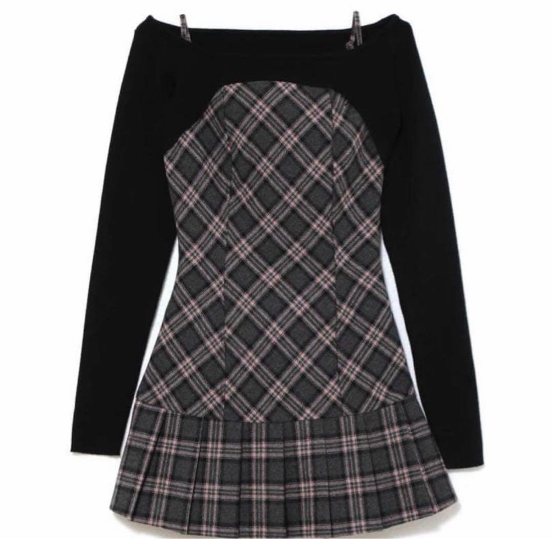 ワンピース Andmary Selena check mini dress gray