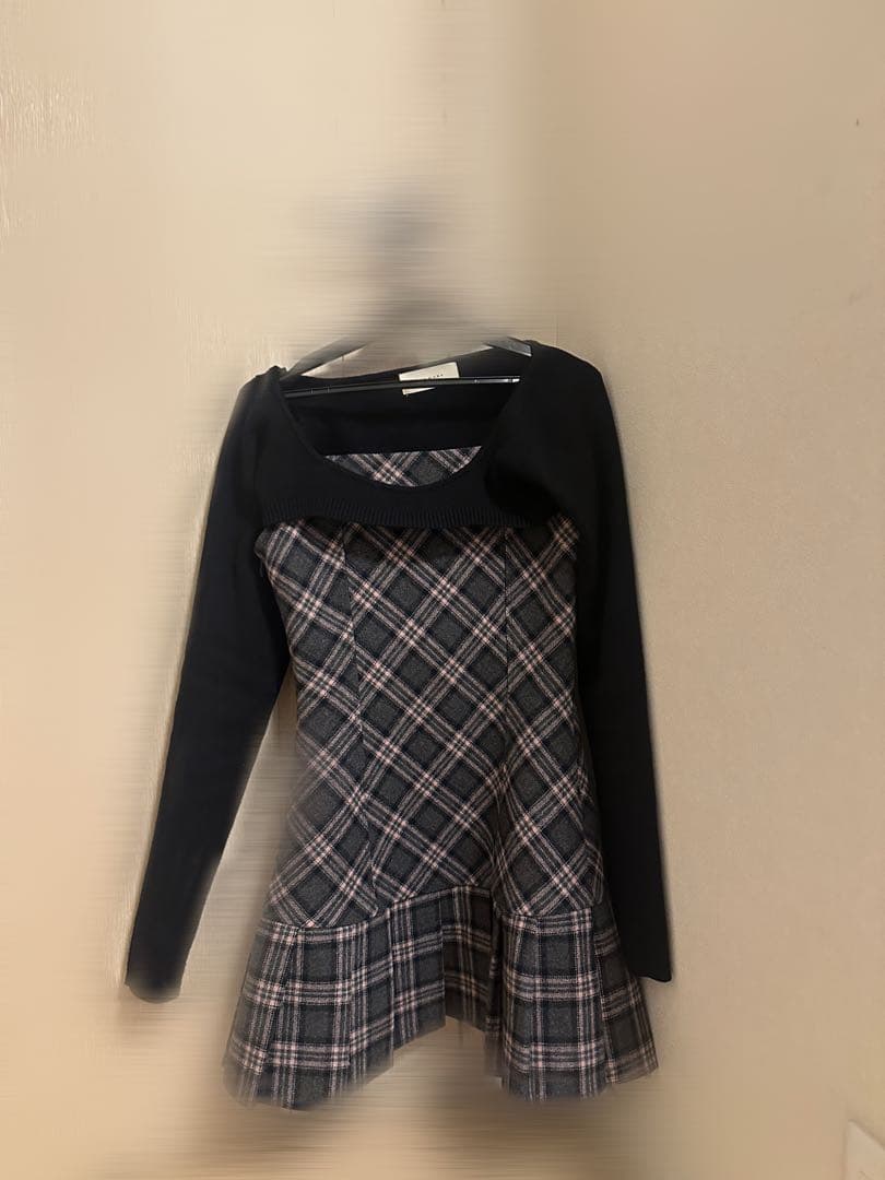 ワンピース Andmary Selena check mini dress gray