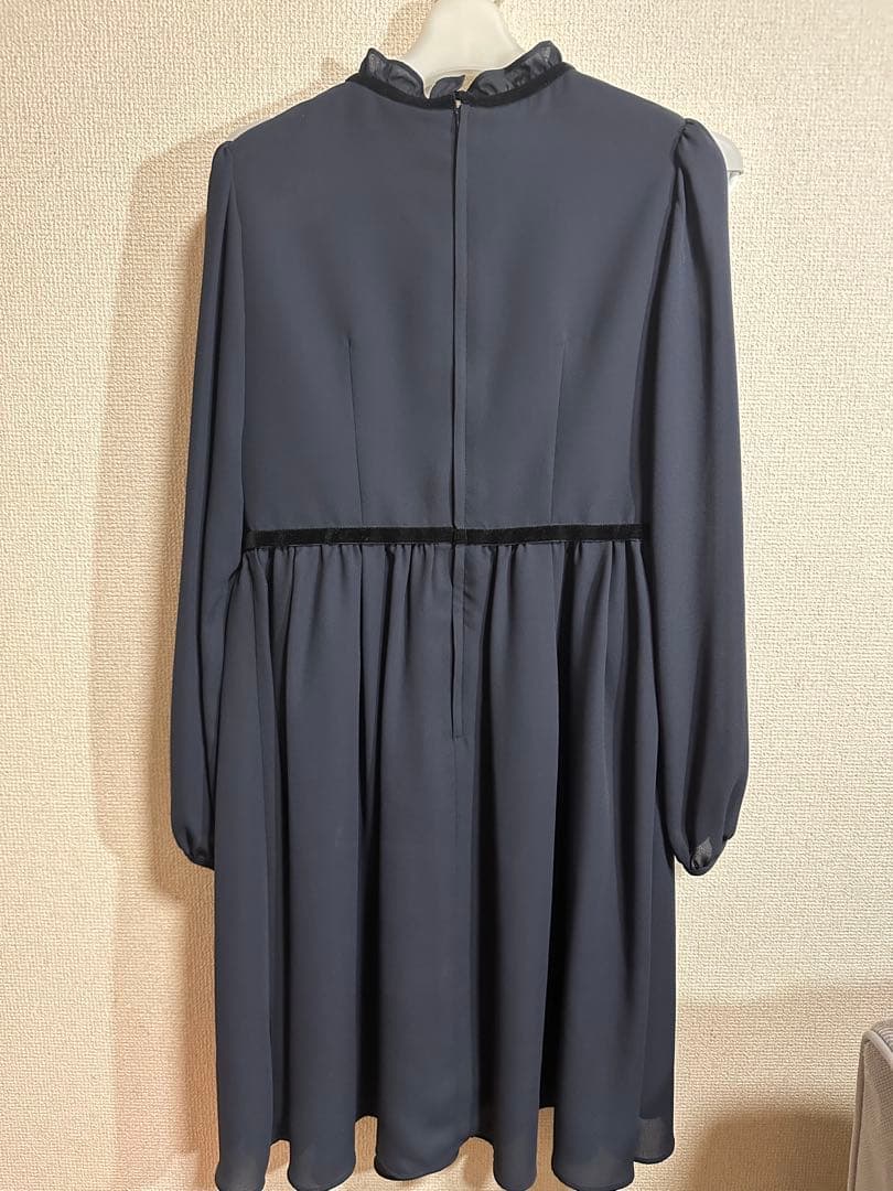 BEAMSネイビー 長袖 フォーマルワンピース キッズ150フリル襟