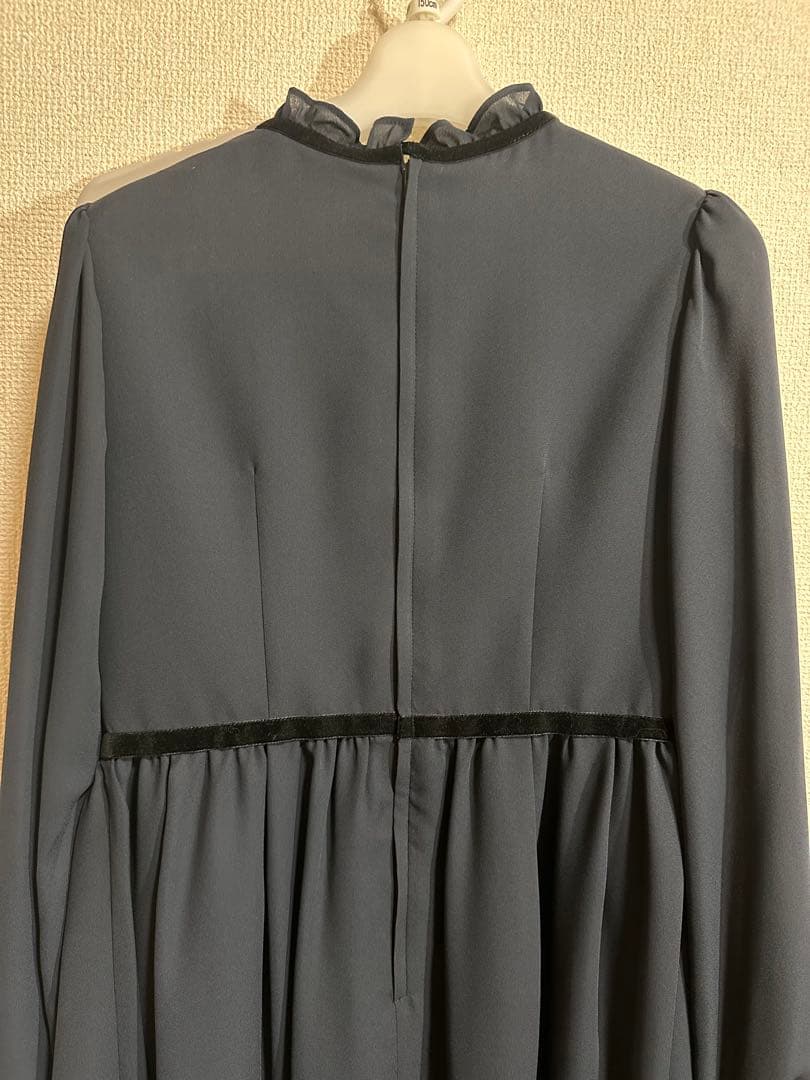 BEAMSネイビー 長袖 フォーマルワンピース キッズ150フリル襟