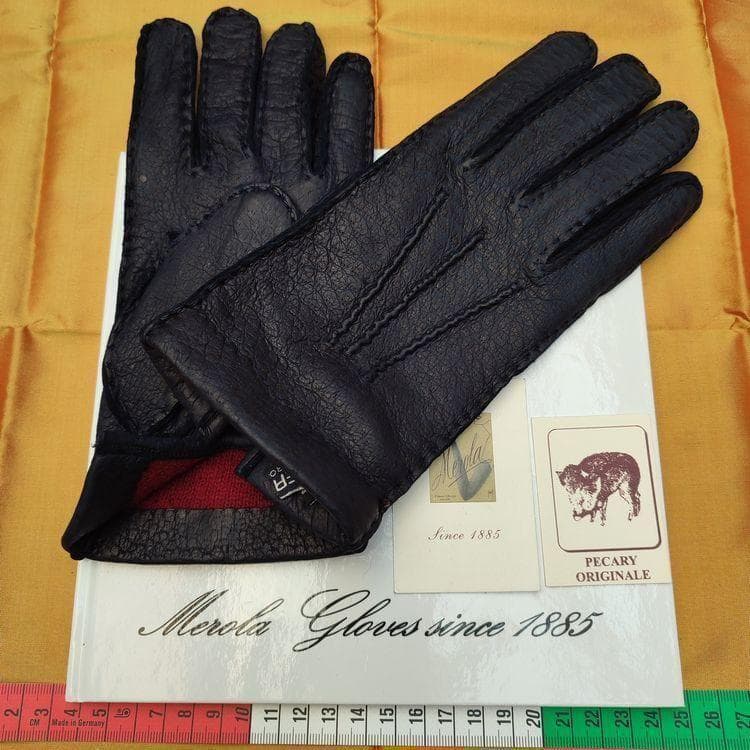 値下げ メローラ ペッカリー紺 カシミア濃赤 革手袋 グローブ MEROLA