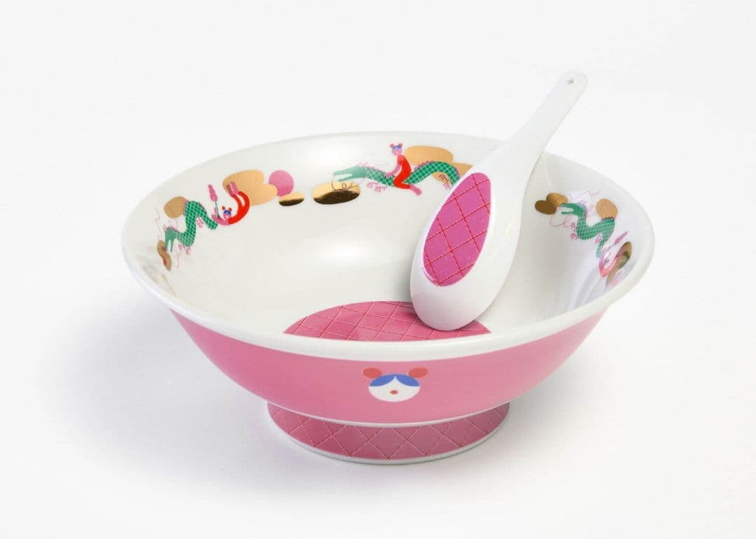 新品未使用 一乗ひかる ラーメンどんぶり＆レンゲセット 美濃焼き