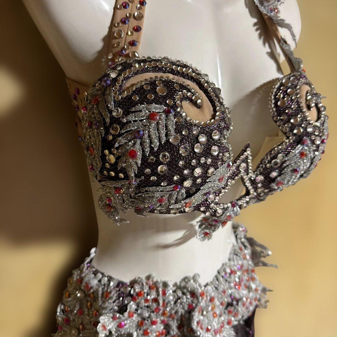 ベリーダンス セットアップ 黒 ビーズ装飾