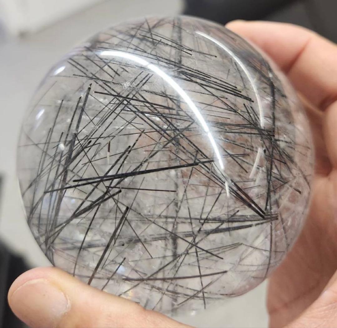 希少　極上品　大玉　ブラックルチルスフィア　透明度　水晶　丸玉　黒水晶