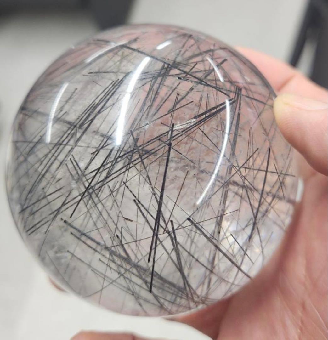 希少　極上品　大玉　ブラックルチルスフィア　透明度　水晶　丸玉　黒水晶