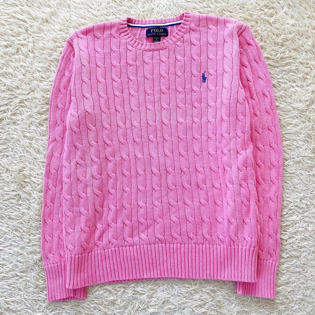 美品✨ポロラルフローレン 大きめLサイズ ピンク ケーブルニット セーター 長袖