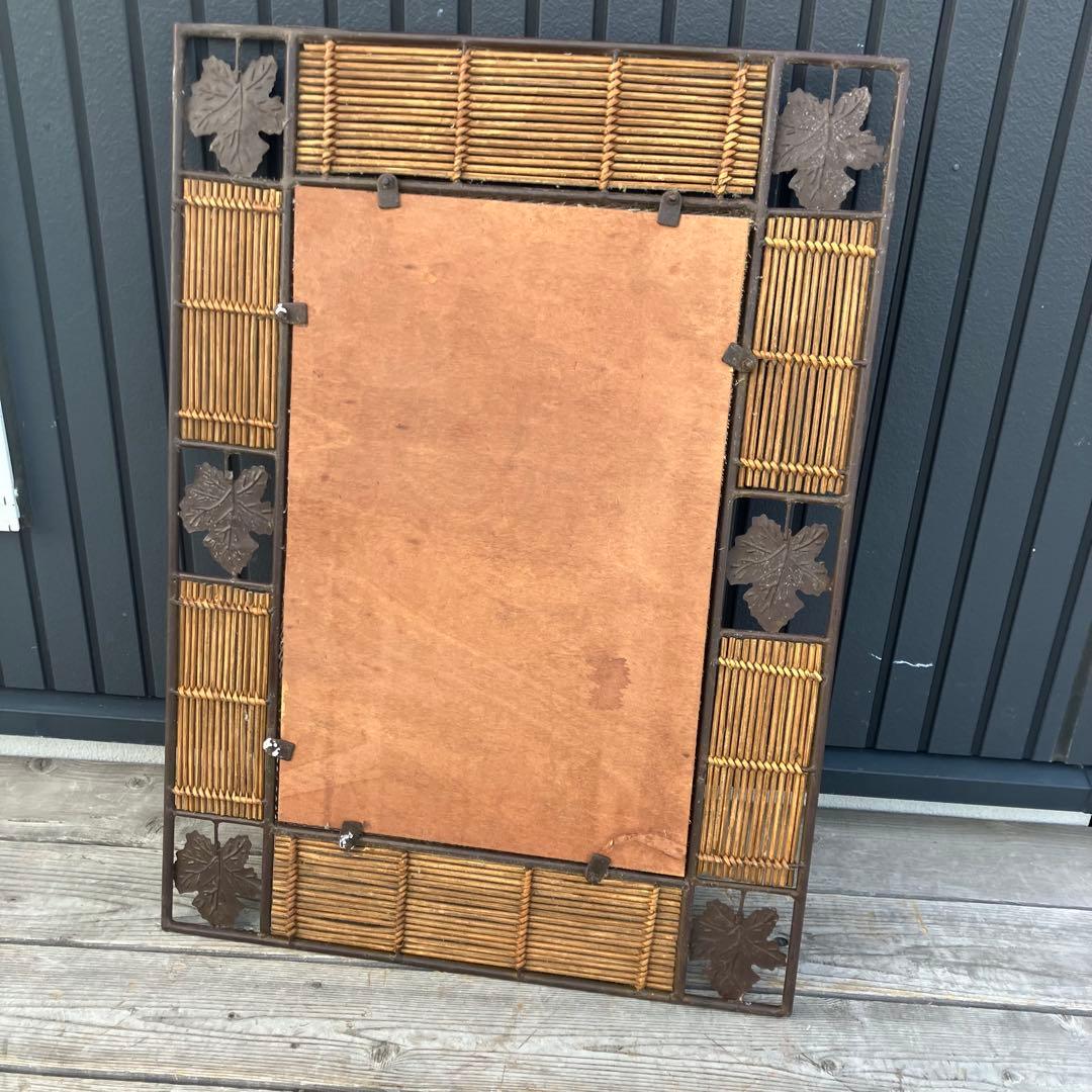 アンティーク アイアンフレーム 葉っぱ柄装飾ミラー 装飾 バンブー 壁掛けミラー