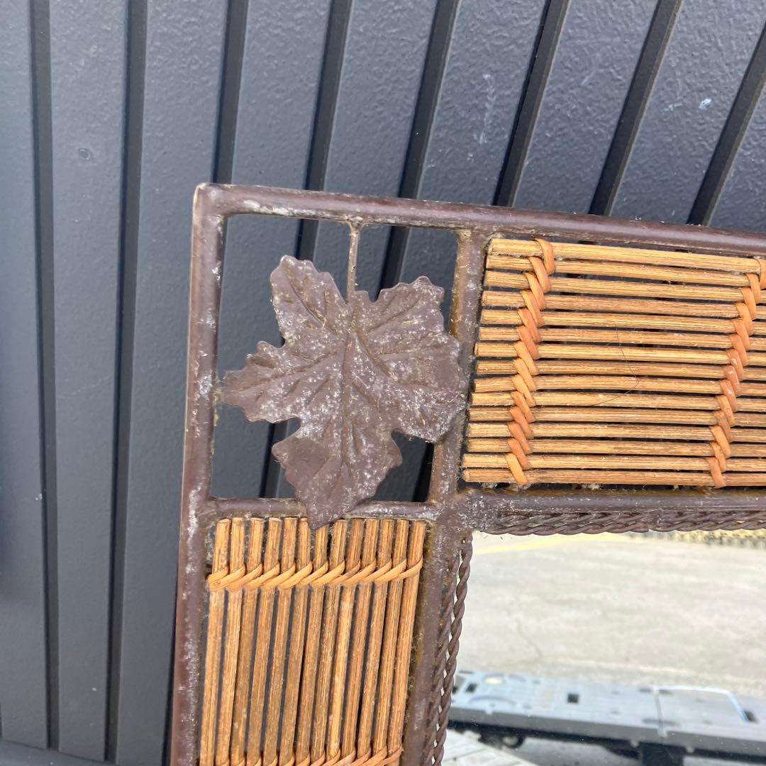 アンティーク アイアンフレーム 葉っぱ柄装飾ミラー 装飾 バンブー 壁掛けミラー