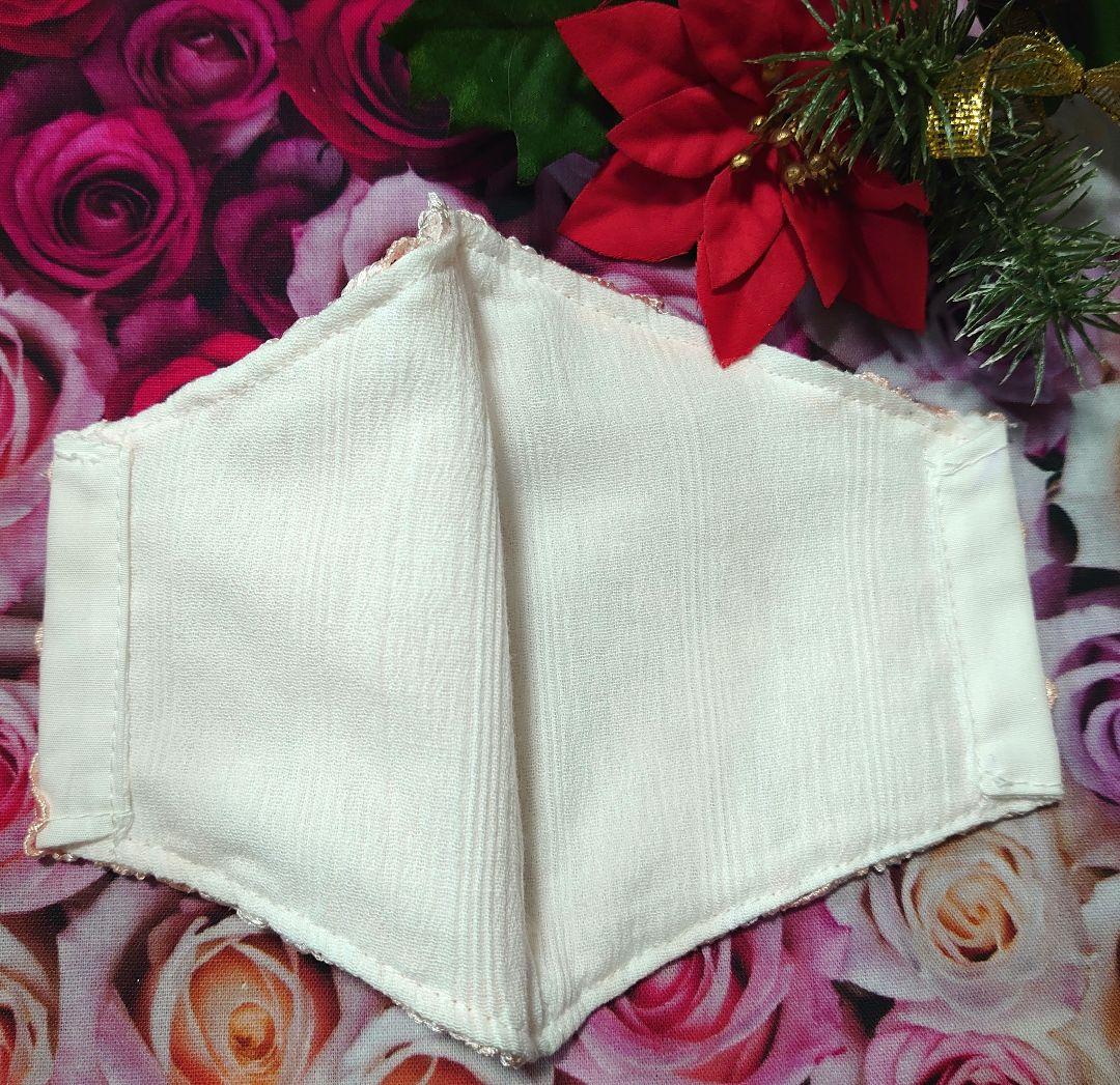 Ｎｏ．2252 つやありピンク花柄ケミカルレース♡ハンドメイドマスク