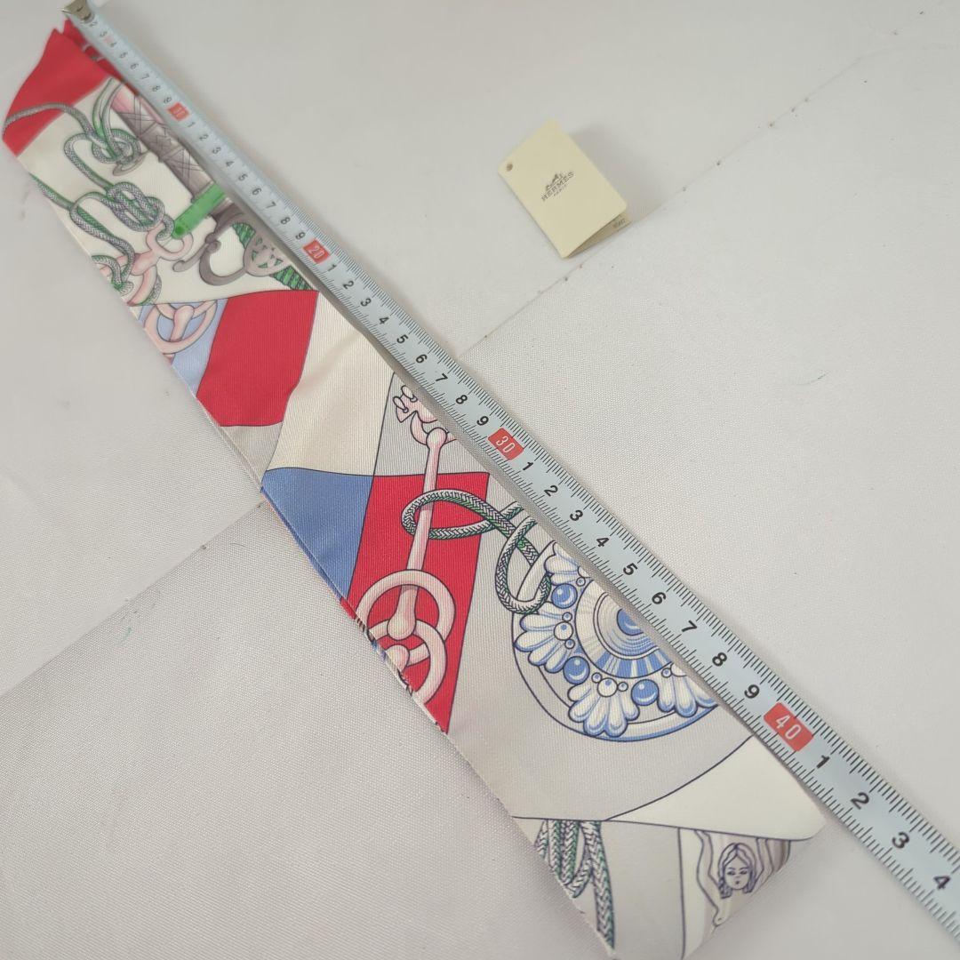 【良品】HERMES エルメス ツイリー レッド ホワイト