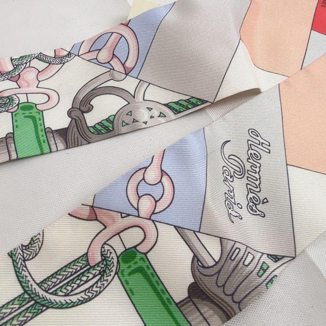 【良品】HERMES エルメス ツイリー レッド ホワイト