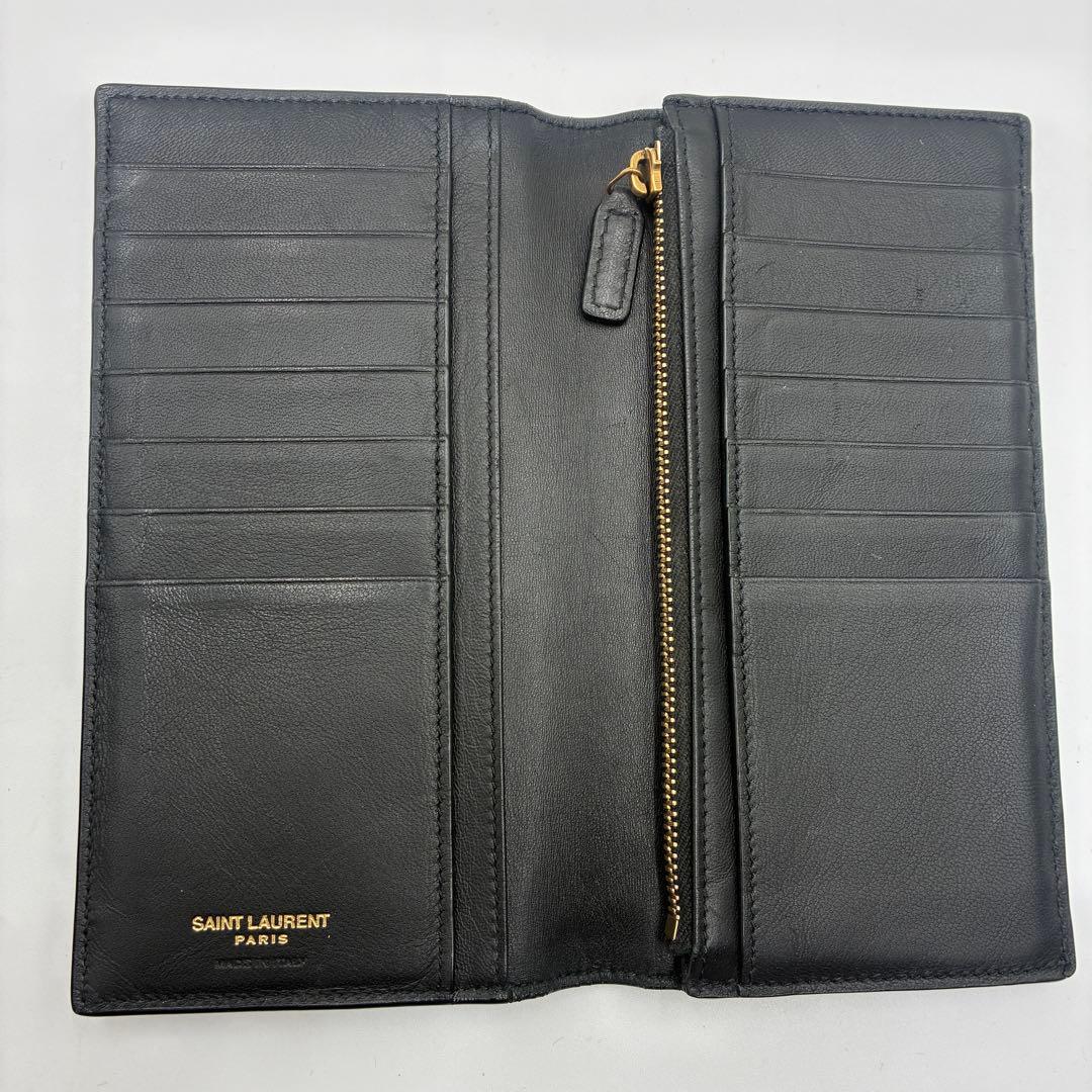 YSL クロコダイル風レザー 長財布 ブラック