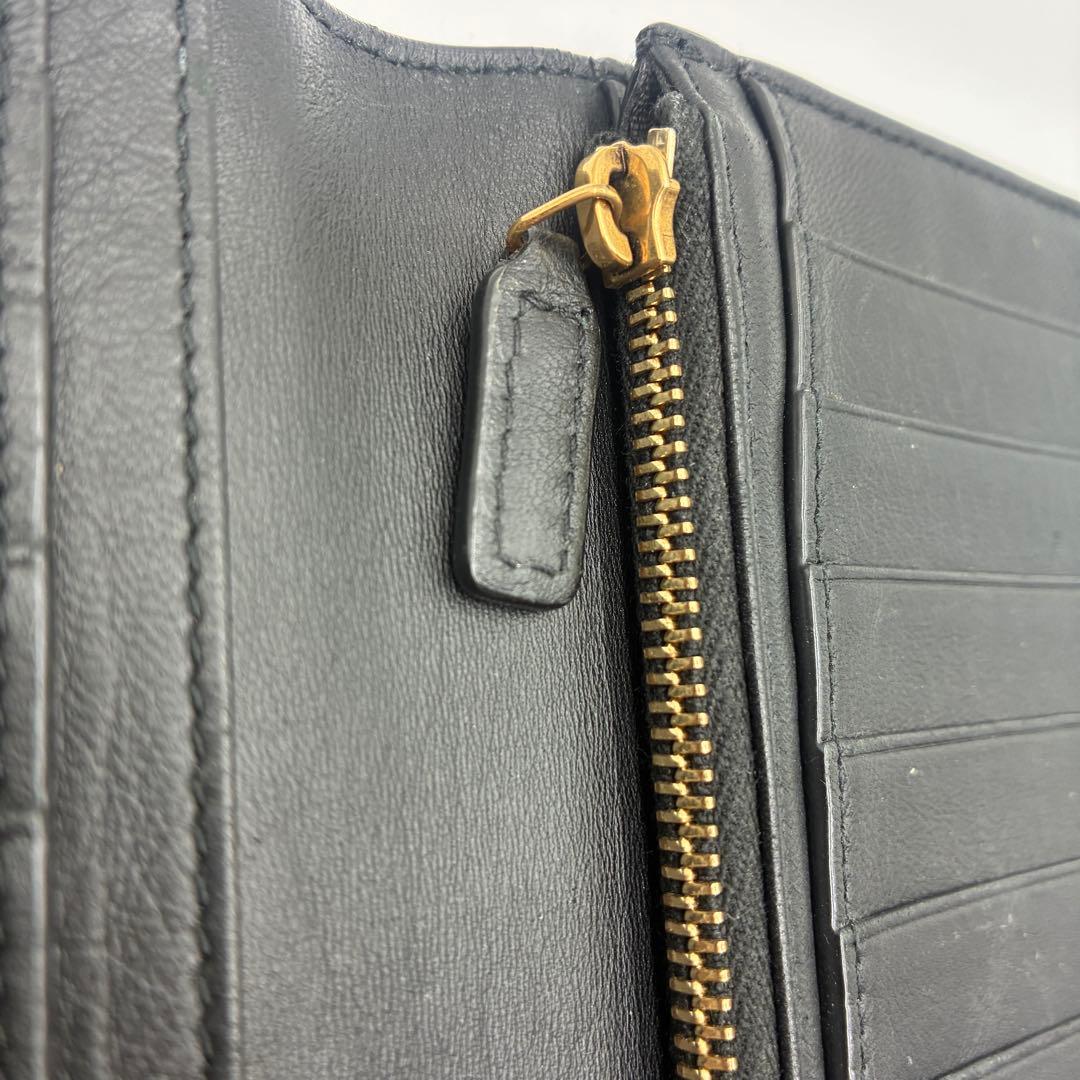 YSL クロコダイル風レザー 長財布 ブラック