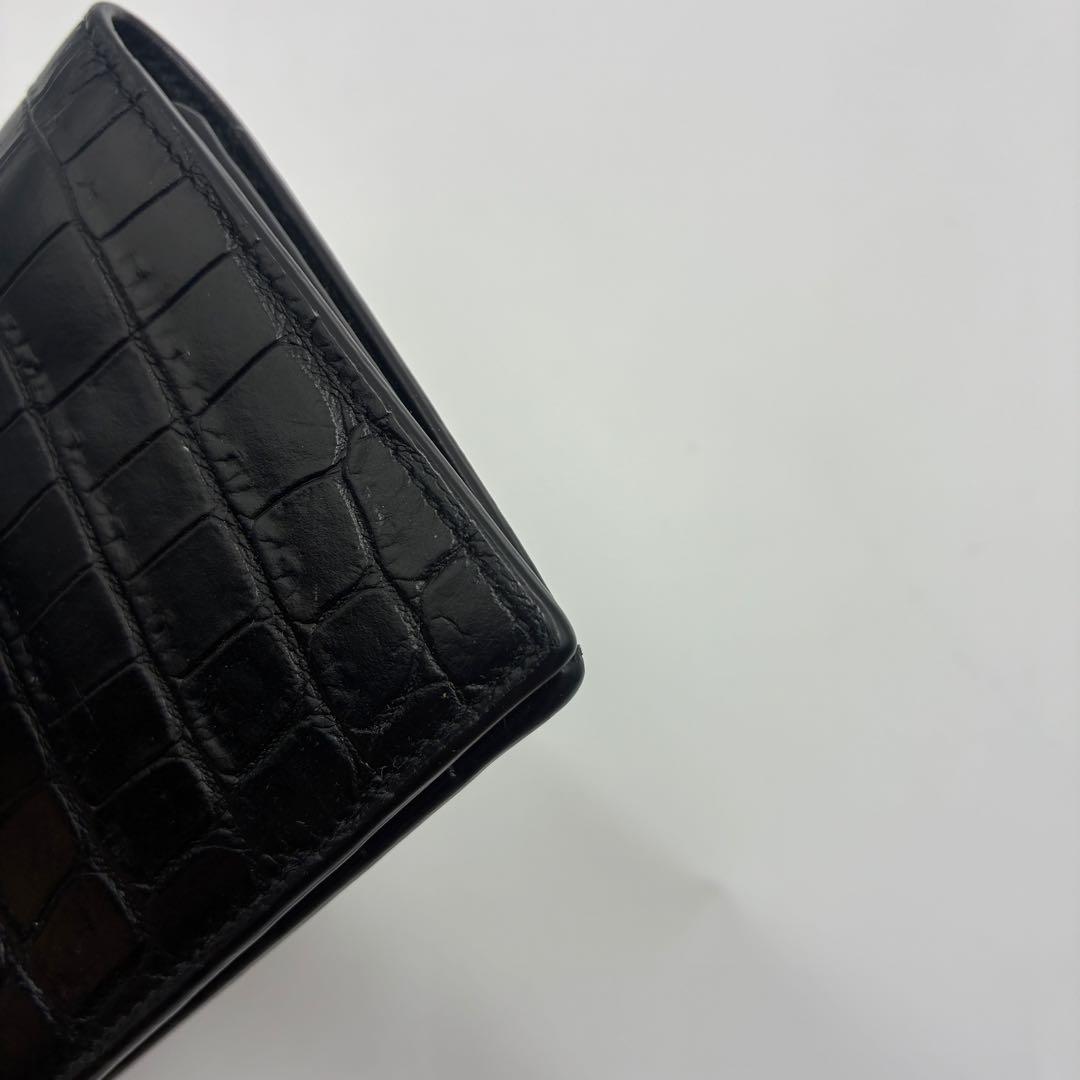 YSL クロコダイル風レザー 長財布 ブラック