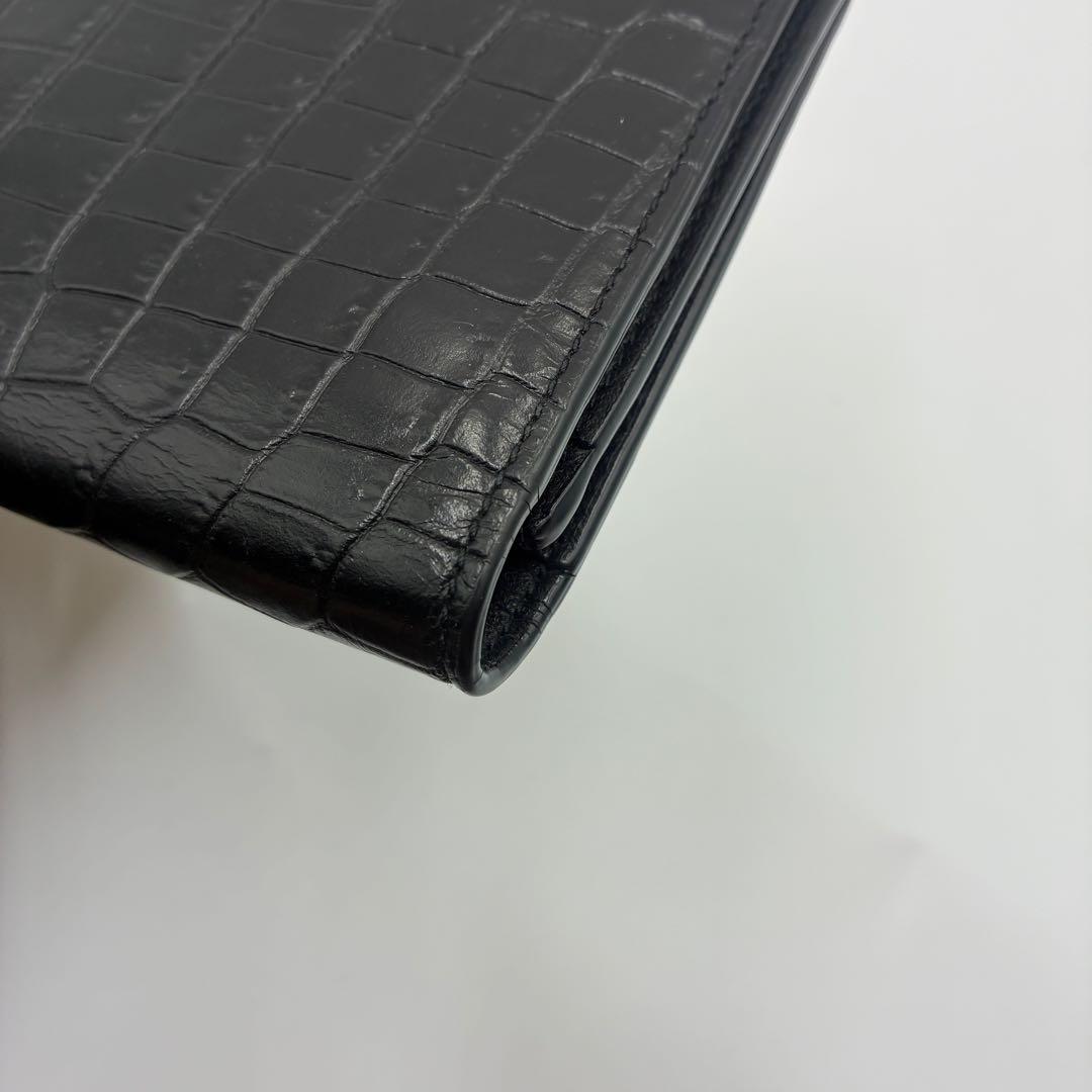 YSL クロコダイル風レザー 長財布 ブラック