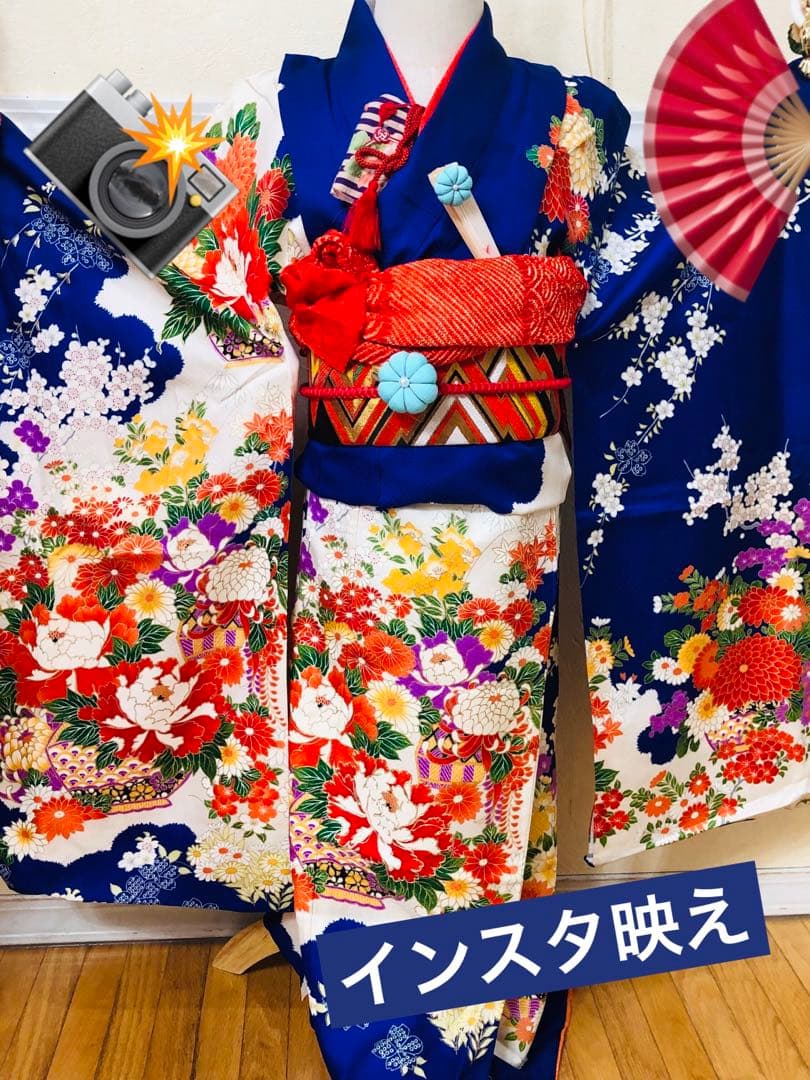 七五三 七歳‼️人気 Blueに花籠菊金彩煌びやか際立つ‼️安心フルセット