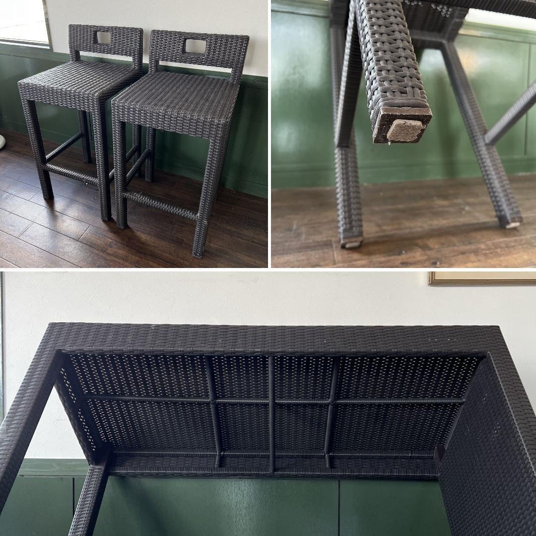 k072 ラタン調カウンターテーブル 3点セット ダークブラウン ガーデン家具