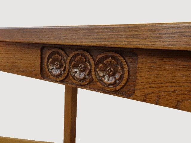 北海道手作り家具　ナラ（楢）材　デスク９００　 引出ＤＵＸ彫刻入　勇峰工芸（新）