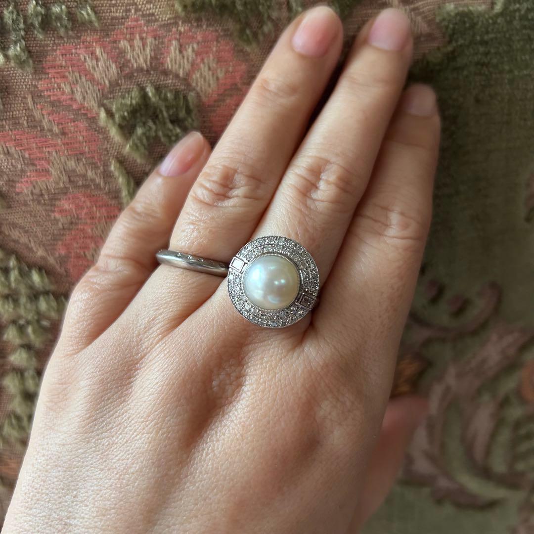 昭和初期　pm900 白蝶パール　ダイヤモンド　昭和レトロ　指輪　リング