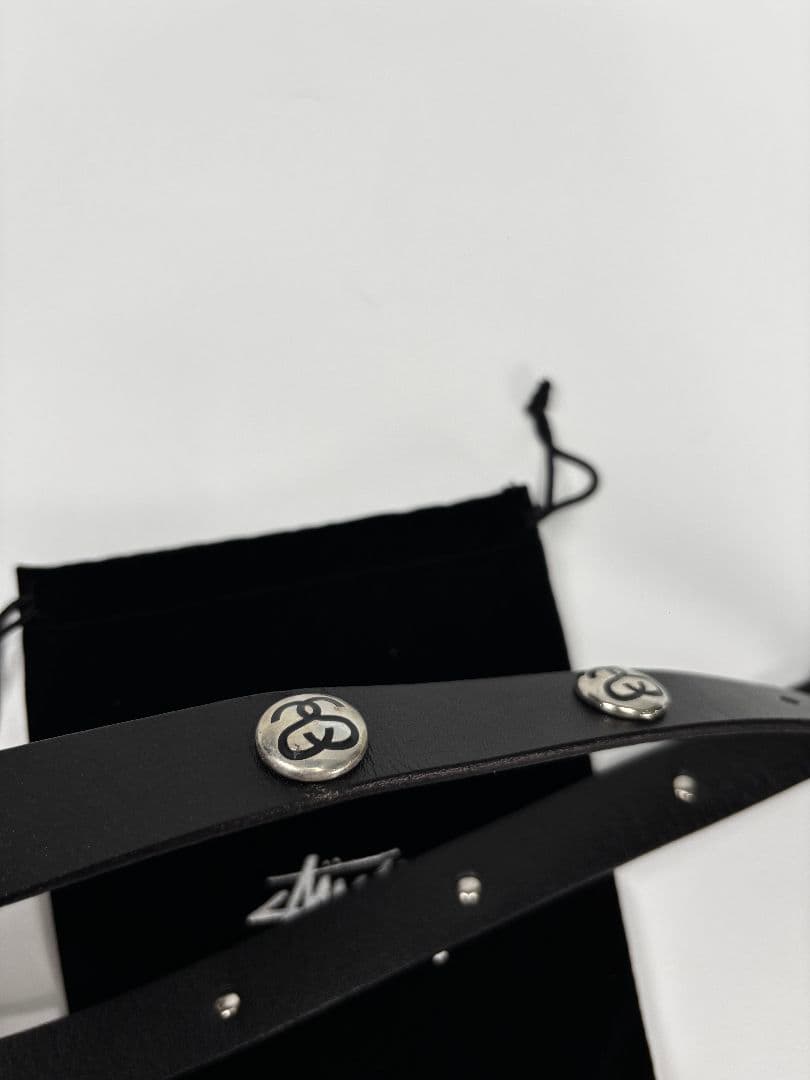 Stussy ブラックレザーベルト スタッズ付き SS-LINK