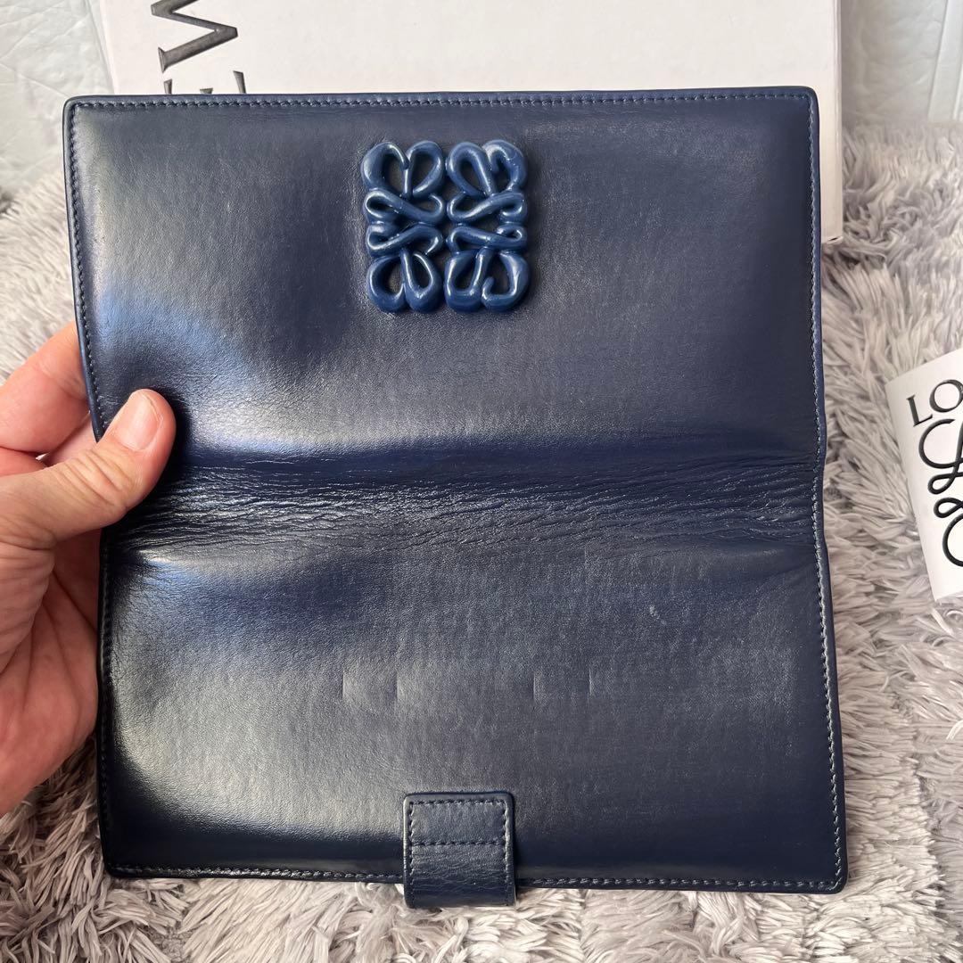 美品✨ロエベ　レア　立体アナグラムロゴ　ネイビー　長財布　メンズ　レディース