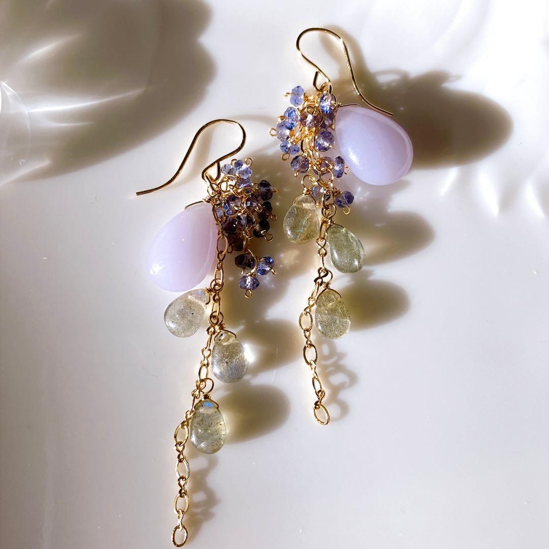 55◆グリーンオパール×エチオピアオパール×トパーズピアス✧14kgf