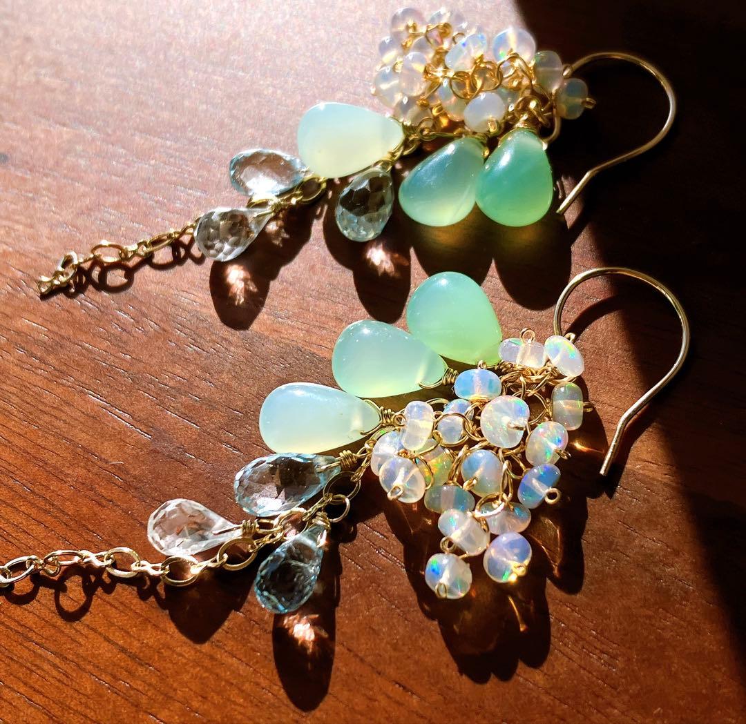 55◆グリーンオパール×エチオピアオパール×トパーズピアス✧14kgf