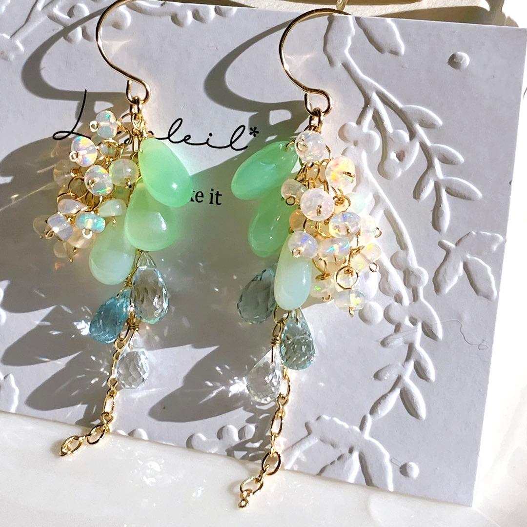 55◆グリーンオパール×エチオピアオパール×トパーズピアス✧14kgf