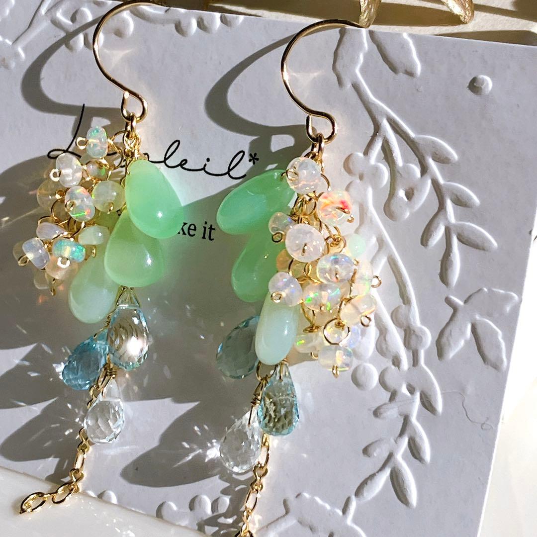 55◆グリーンオパール×エチオピアオパール×トパーズピアス✧14kgf