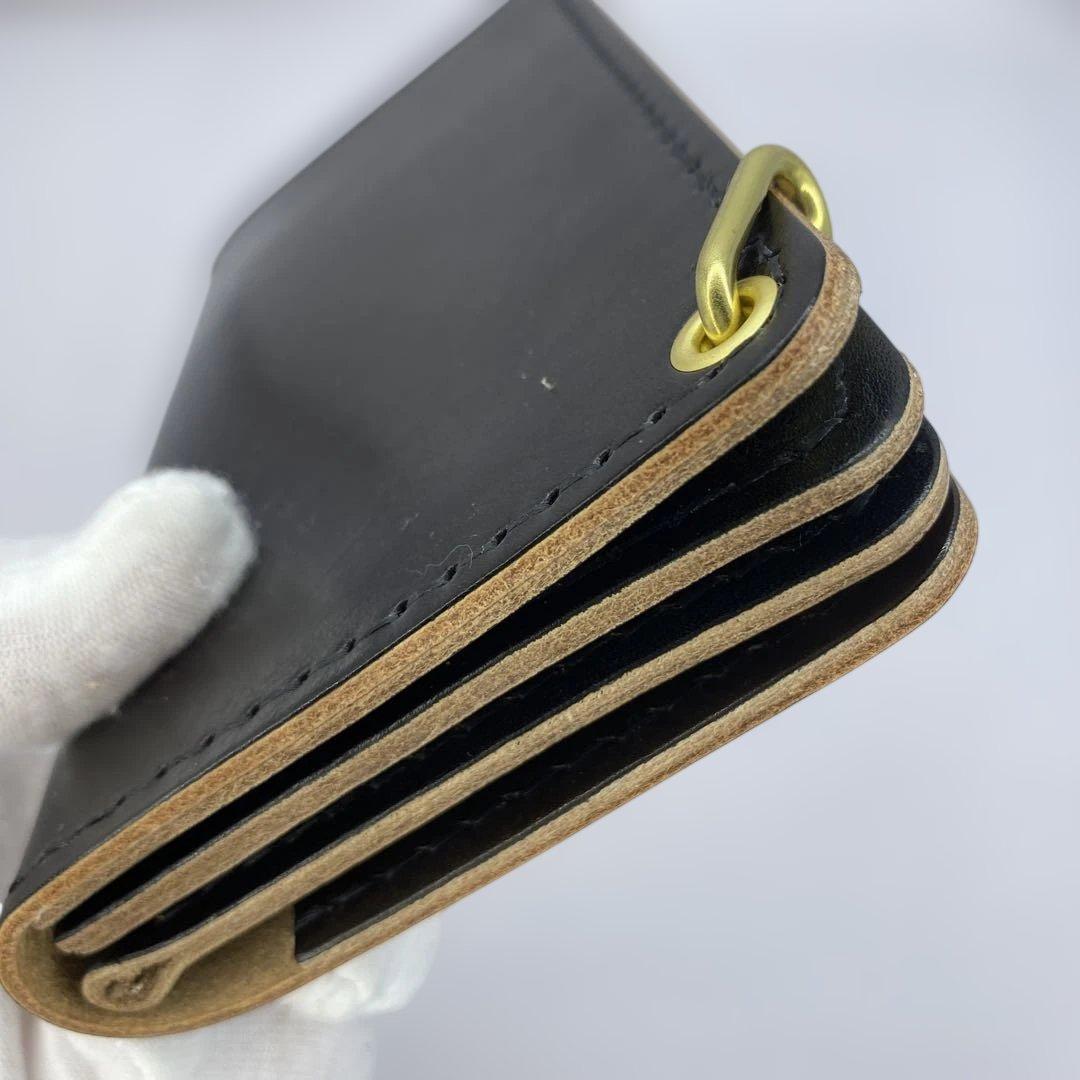 【無骨×上質】3層 丘染めブラック／ミドルトラッカーウォレットMTW