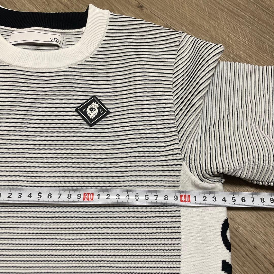V TWELVE サイドロゴ ストライプ クルーネックセーター