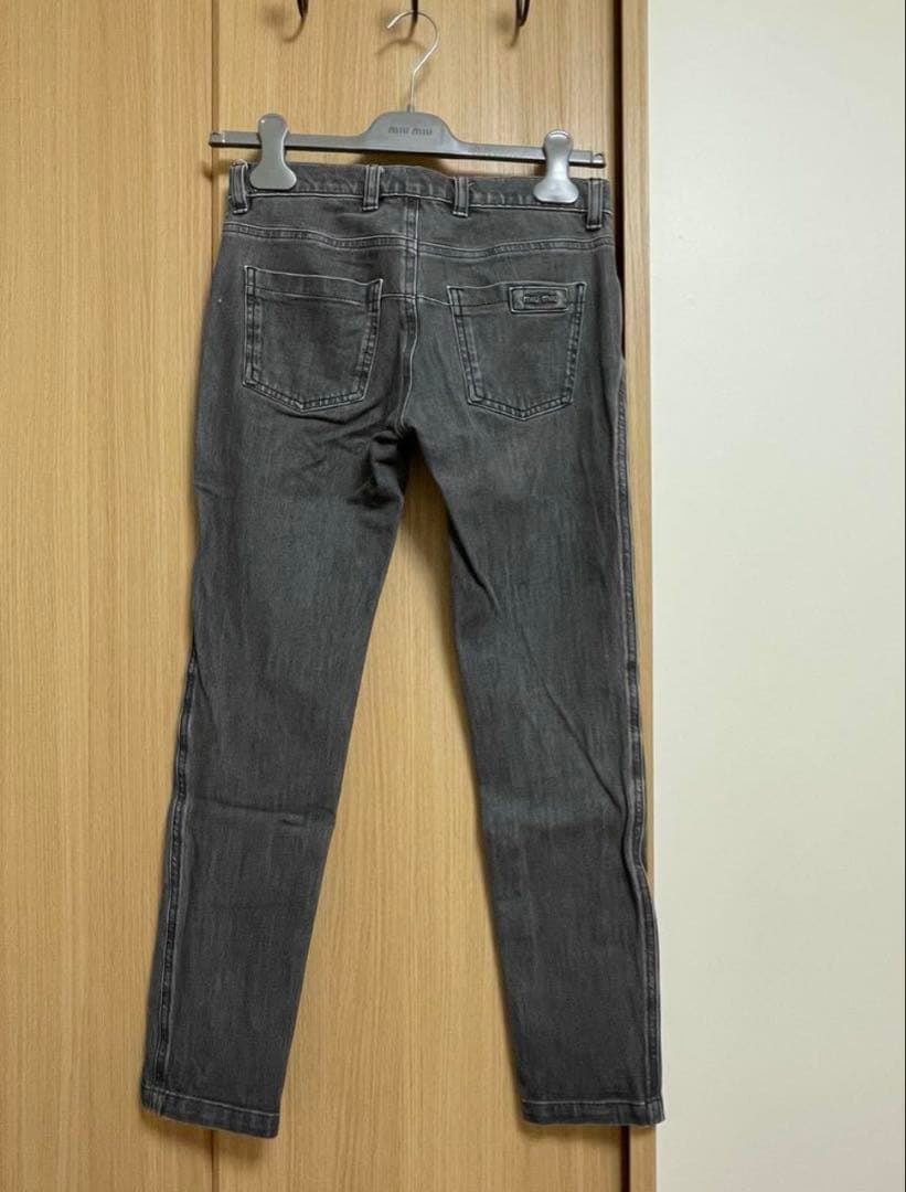 最終お値下げ！miumiu デニムパンツ　ロゴプレート付　アーカイブ　スキニー