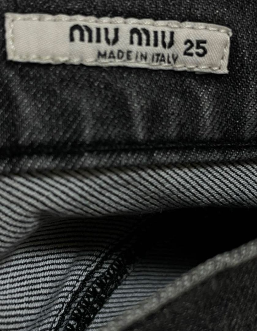 最終お値下げ！miumiu デニムパンツ　ロゴプレート付　アーカイブ　スキニー