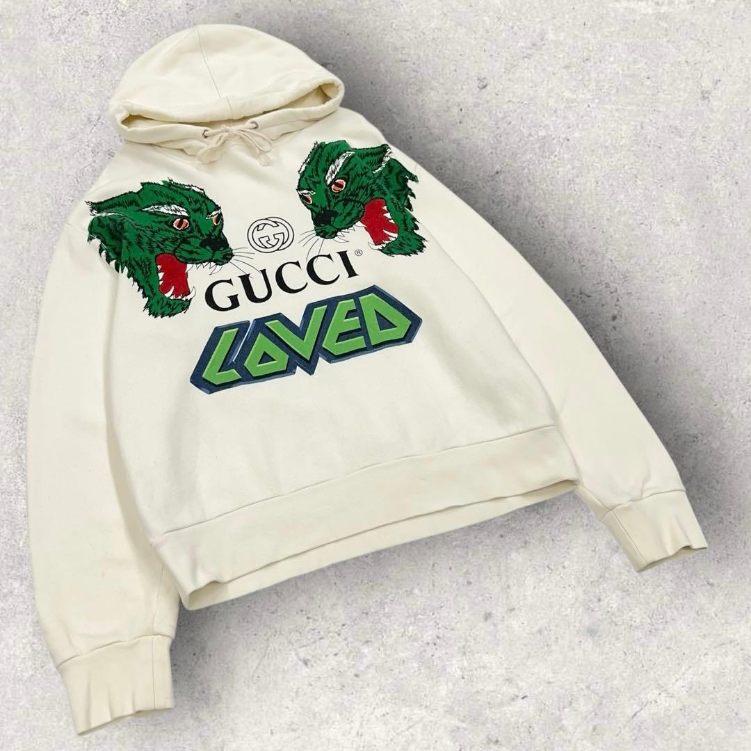 11630【美品】グッチ　タイガー　虎　定番カラーパーカー　白　人気モデル