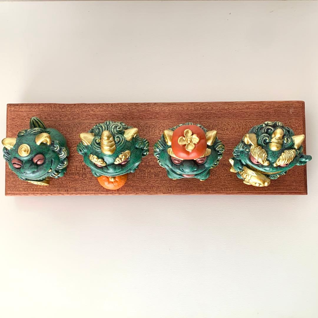 縁起物‪☆徳化白磁作家 監修/貔貅（ひきゅう）4体セット 木製台座・証明カード付