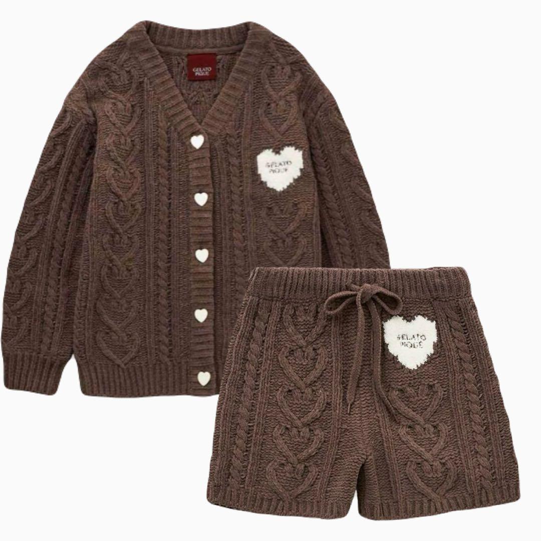 新品タグ付き　ジェラートピケ バレンタインハートアランカーディガン セットアップ