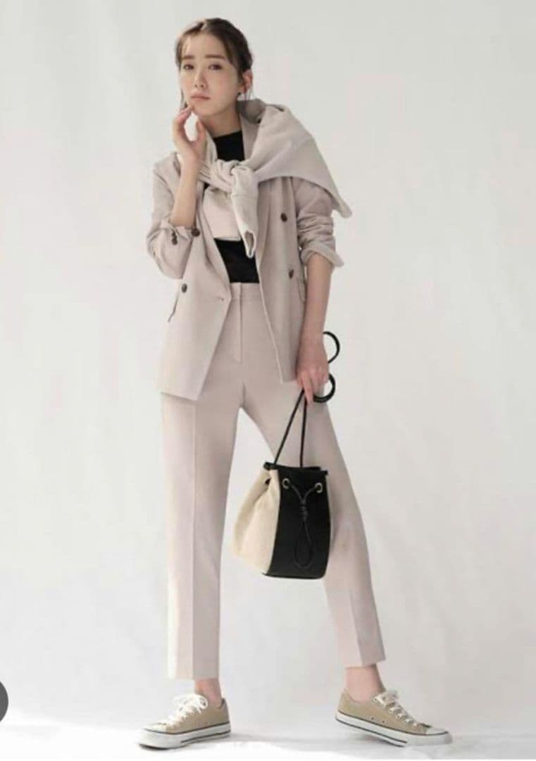 PLST リネンブレンド ダブルジャケット スティックパンツ　セットアップ