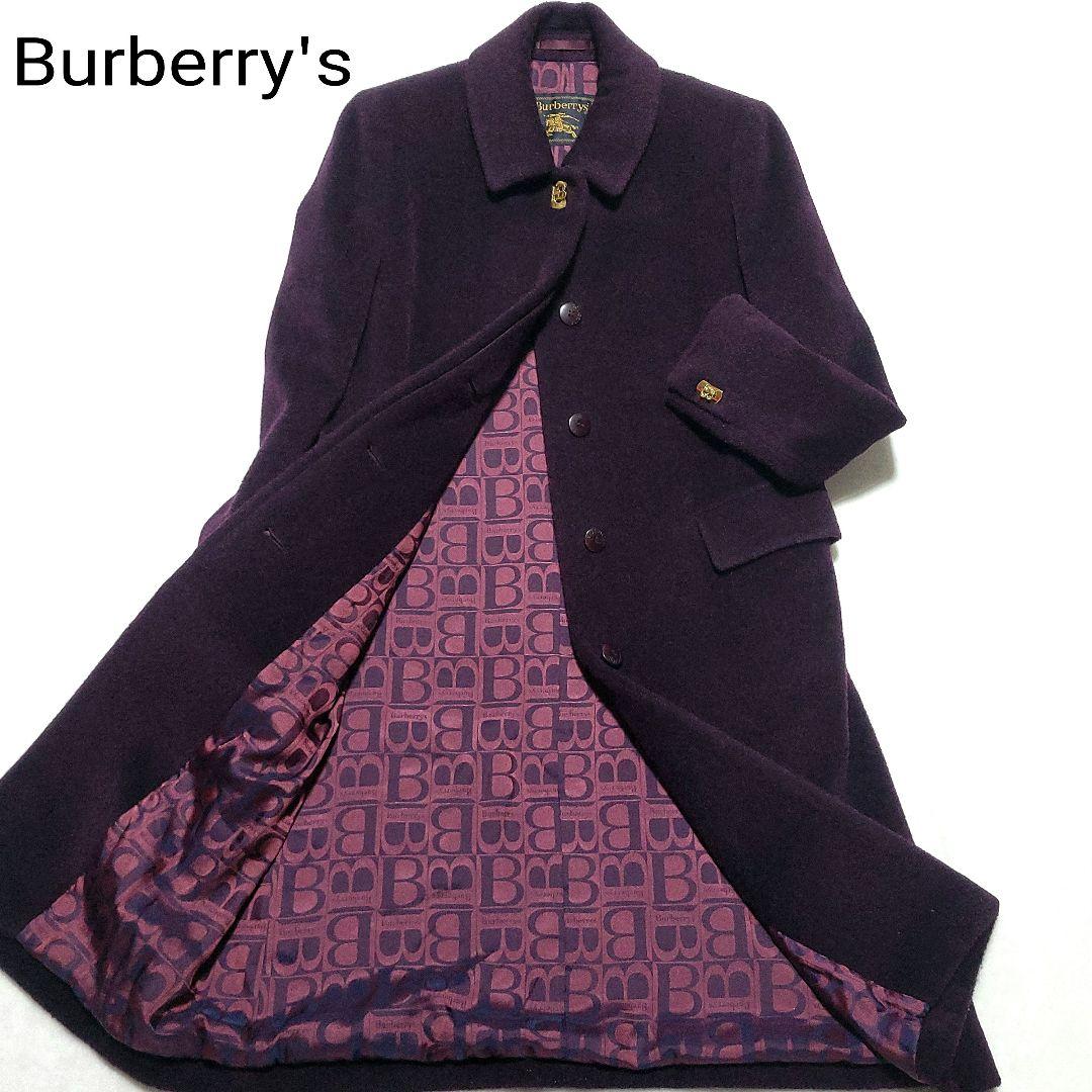極希少 BURBERRY　ロングコート モヘヤ 比翼ボタン 裏地総柄 B金具 紫