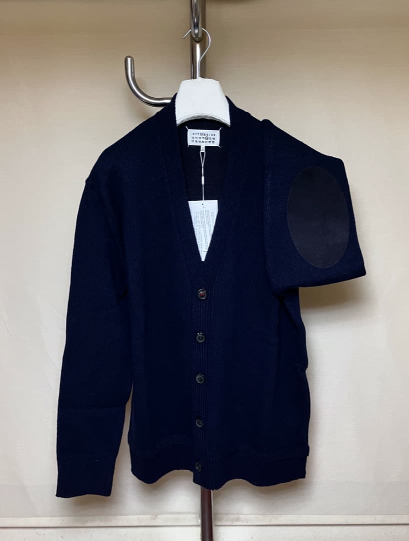 新品 M マルジェラ 23aw エルボーパッチニット カーディガン 紺 6615