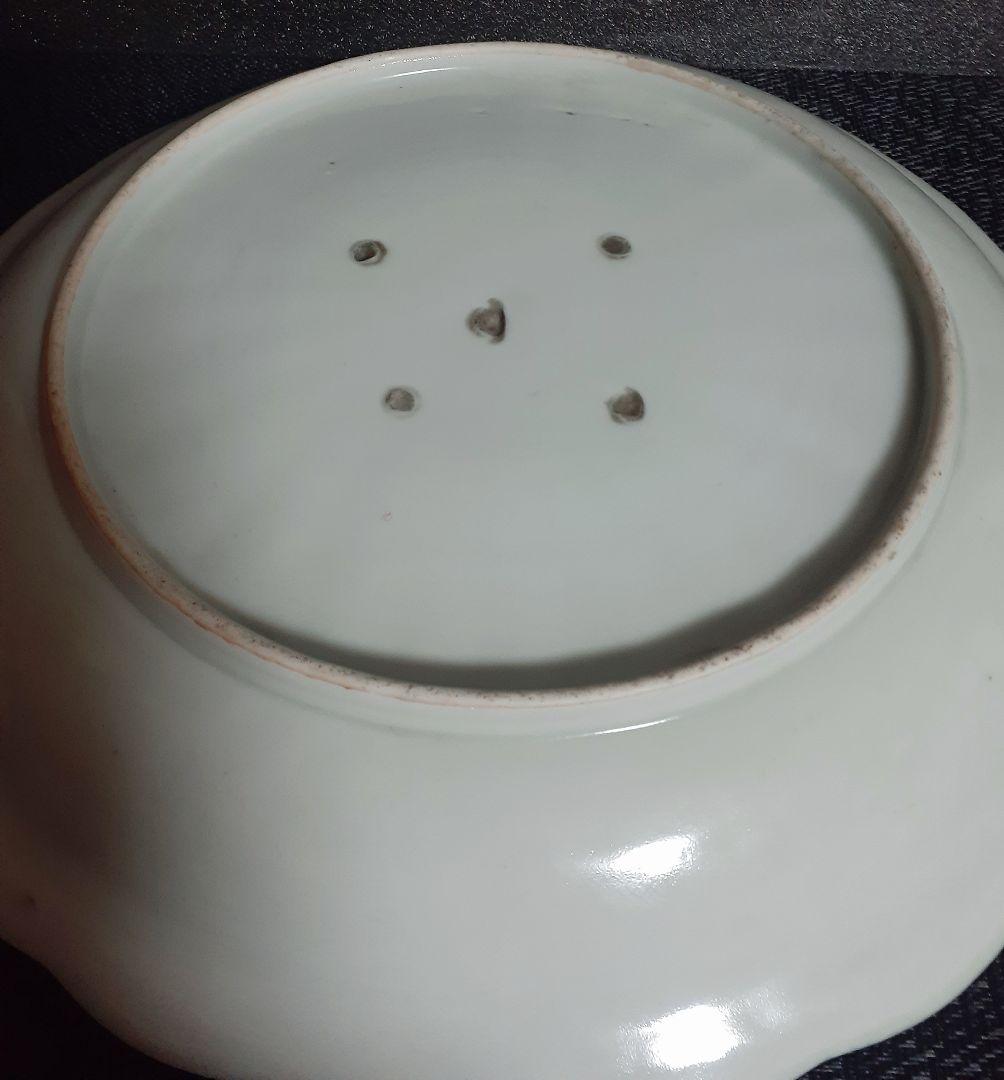 江戸時代後期　古伊万里　染付　柳梅樹　山水人物図　漢詩　輪花　28.6cm　大皿