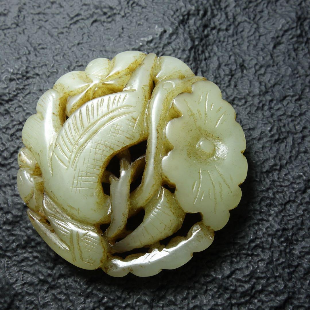 清時代 和田玉 天鵝 玉牌 中国古玉 彫刻 お守り 古美術 骨董 C1A208
