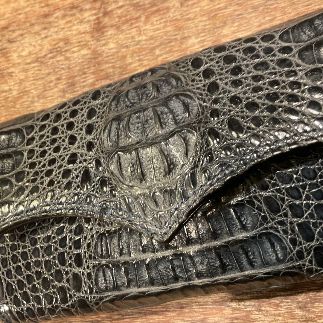 美品！マッドモンキー ワニ革 カイマン 財布 長財布 二つ折りクロコ ネイビー