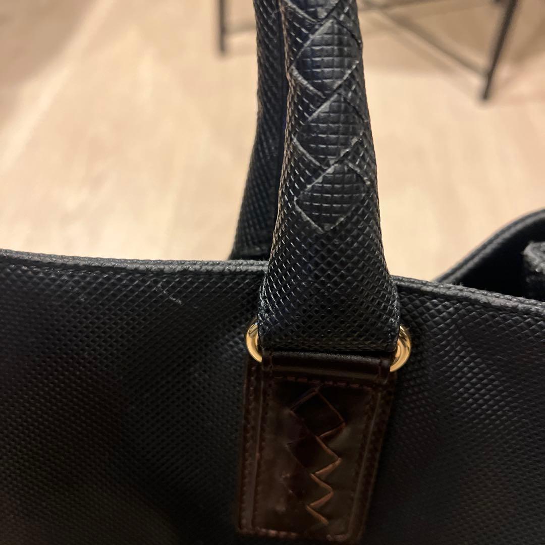 ボッテガべネタ　黒 ナイロン トートバッグ 編み込みハンドル