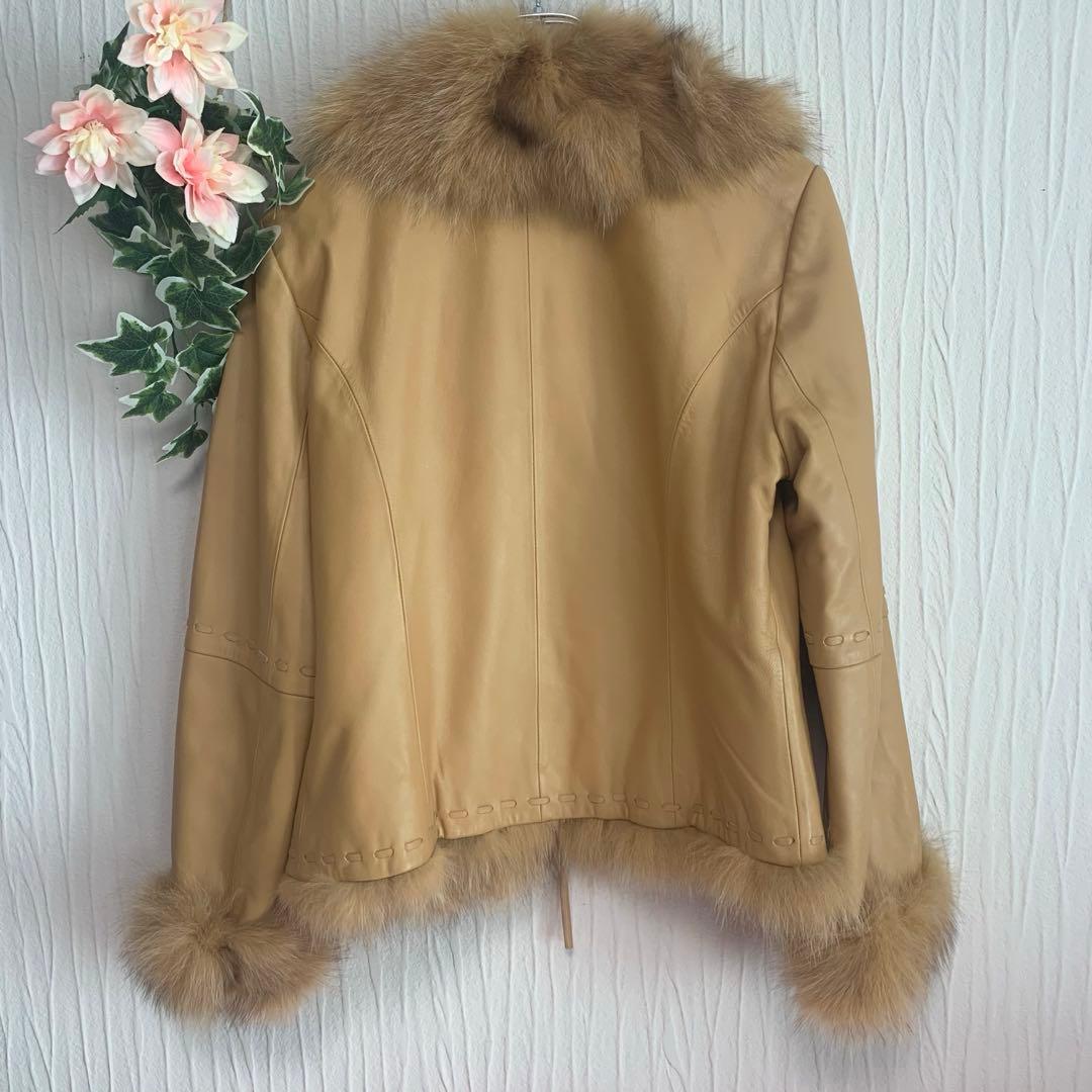 D63美品◆BALMAIN【羊革：ラム/シープ リアルファー◆レザージャケット】